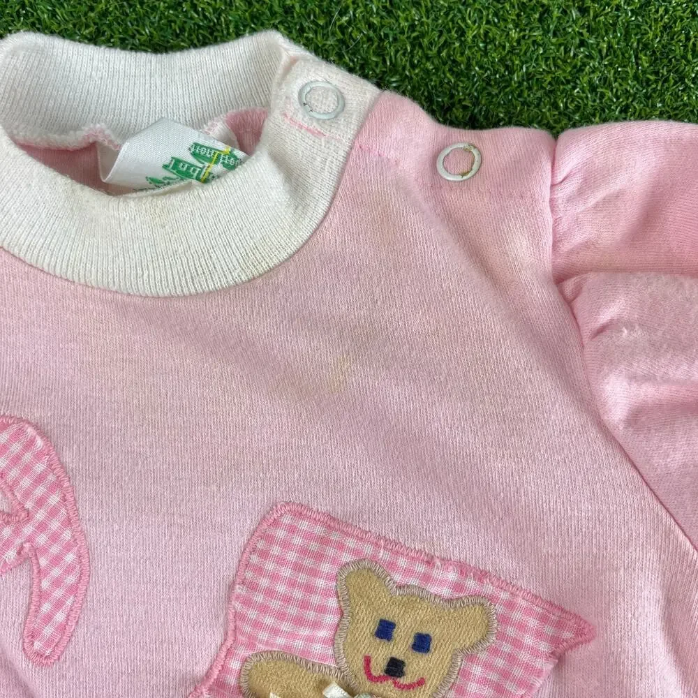 Vintage 1990s Tadpoles Baby Girl Teddy Bear Pink Romper Sz 6M